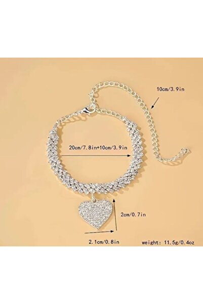 Dgt Luxury Showy Anklet with Heart Figure and Rhinestone Detail