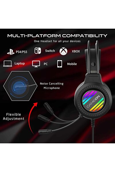 GAMEON GOT100 Raven strike, RGB Gaming Headset with 50mm Drivers, PS4/PS5/XBOX ONE/PC, USB+3.5mm, Black