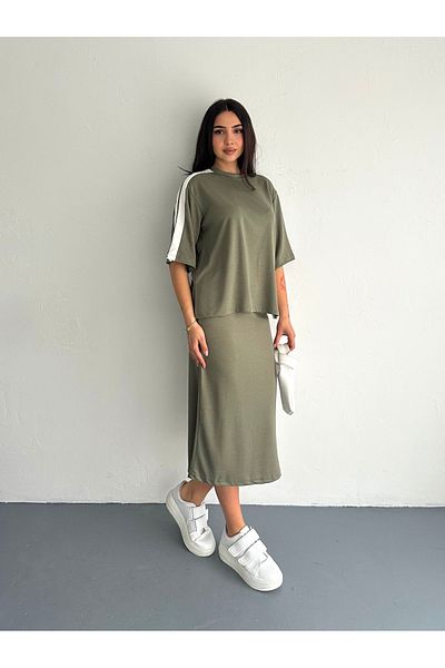 sportiness Slitted Garnish Soft Texture Modal Fabric Skirt Suit