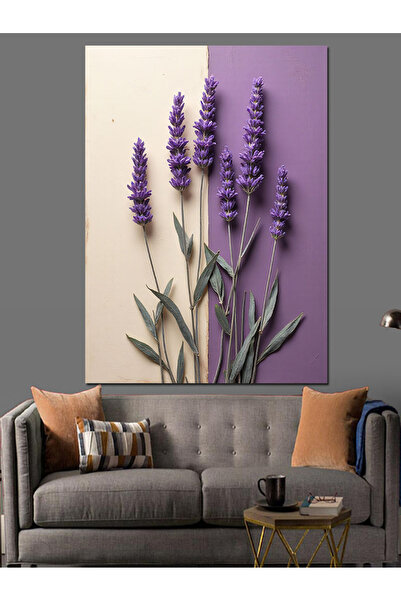 ekart Vazoda Lavanta Dekoratif Kanvas - Mdf Ahşap Tablo