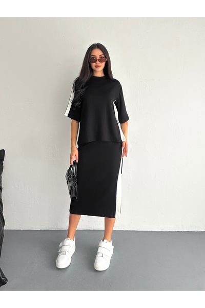 sportiness Slitted Garnish Soft Texture Modal Fabric Skirt Suit