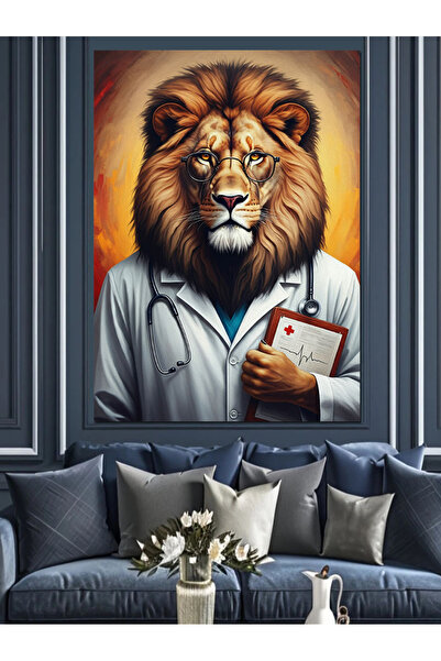 ekart Doctor Lion Decorative Canvas - Mdf Wooden Table