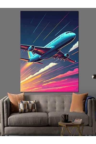 Tablomega Flying Passenger Plane Decorative Canvas - Mdf Wooden Painting