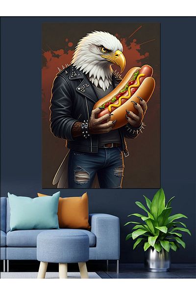 Tablomega Eagle Holding a Hotdog Decorative Canvas - Mdf Wooden Painting
