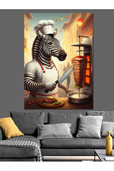 Tablomega Cooking Zebra Rotating Cutting Decorative Canvas - Mdf Wooden Table