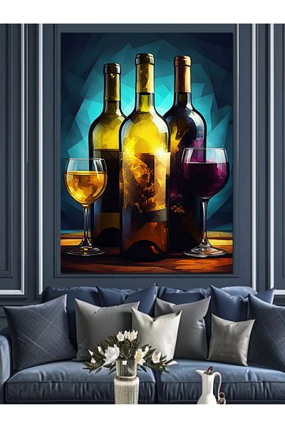 Tablomega Wine Bottles Decorative Canvas - Mdf Wooden Painting