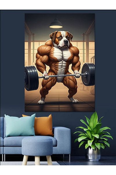 Tablomega Muscular Dog Decorative Canvas - Mdf Wooden Painting