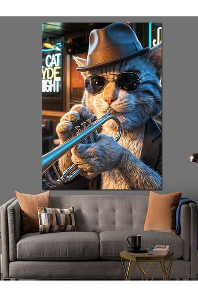 Tablomega Bearded Man and His Cat Decorative Canvas - Mdf Wooden Painting