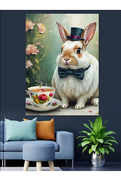 Tablomega Hat Rabbit Decorative Canvas - Mdf Wooden Painting