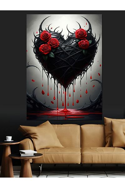 Tablomega Bloody Heart Decorative Canvas - Mdf Wooden Painting