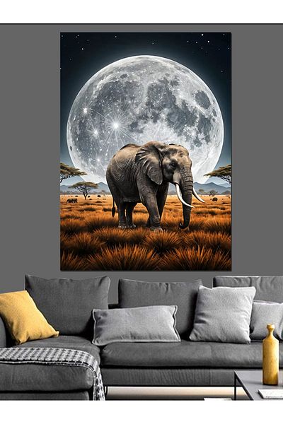 Tablomega Elefant la lumina lunii Canvas Decorativ - Tablou din lemn MDF