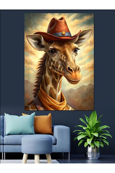 Tablomega Cowboy Giraffe Decorative Canvas - Mdf Wooden Painting