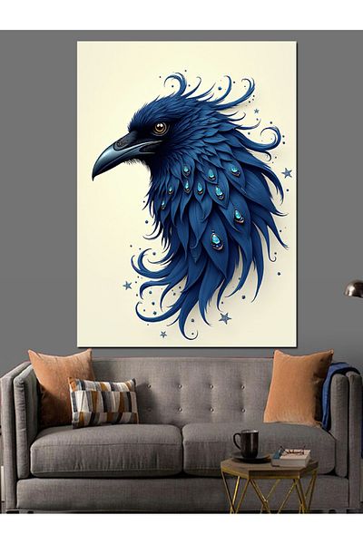 Tablomega Abstract Blue Crow Decorative Canvas - Mdf Wooden Painting