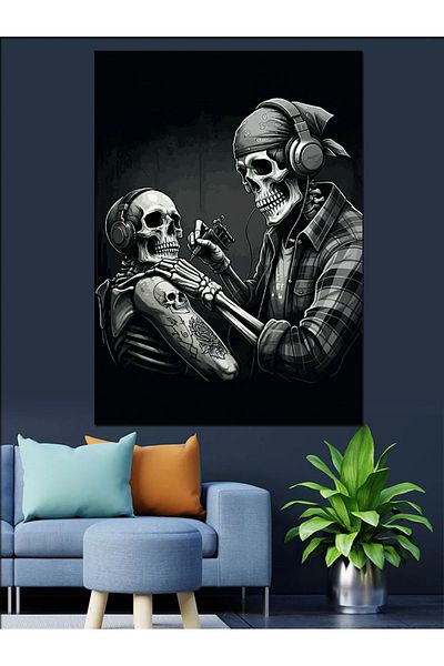 Tablomega Tattoo Skeleton Decorative Canvas - Mdf Wooden Painting