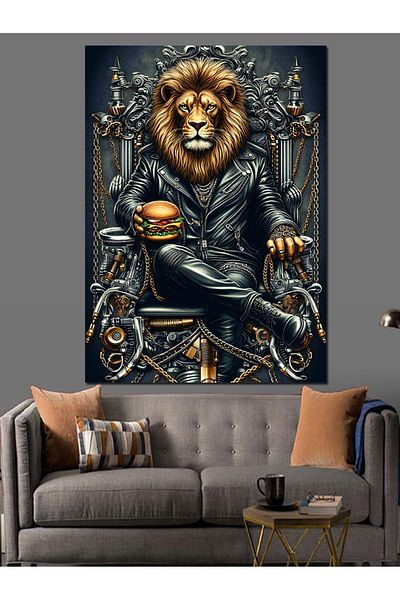 Tablomega Lion of the Throne Decorative Canvas - Mdf Wooden Table