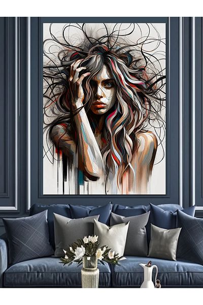 Tablomega Woman with Messy Hair Decorative Canvas - Mdf Wooden Painting