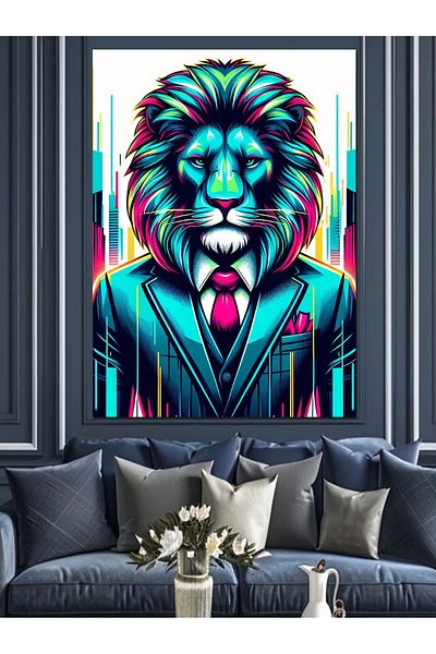 Tablomega Neon Suit Lion Decorative Canvas - Mdf Wooden Painting