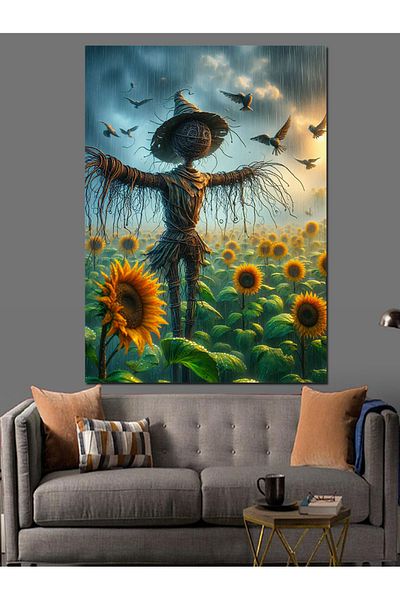 Tablomega Sunflower Scarecrow Decorative Canvas - Mdf Wooden Table