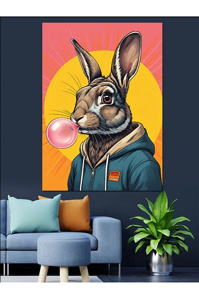 Tablomega Chewing Gum Rabbit Decorative Canvas - Mdf Wooden Painting