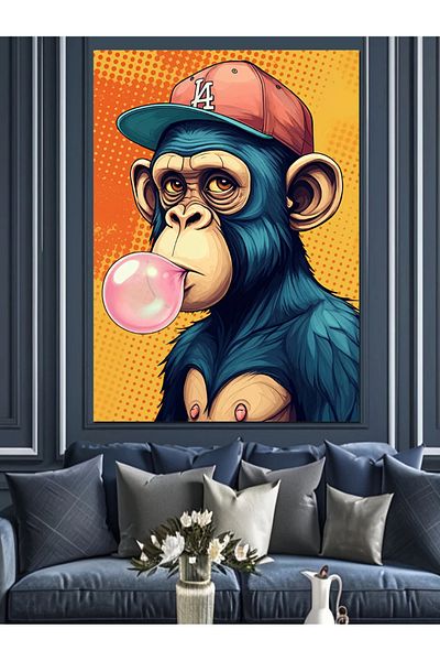 Tablomega Chewing Gum Monkey Decorative Canvas - Mdf Wooden Painting