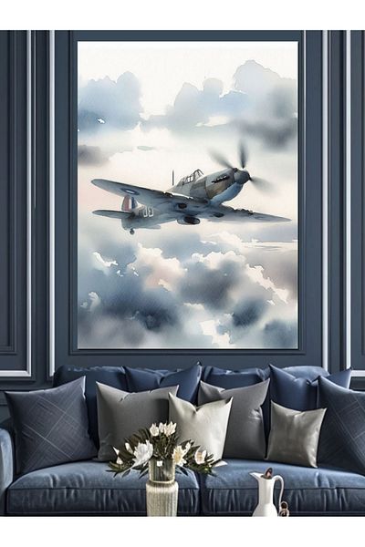 Tablomega Airplane in the Sky Decorative Canvas - Mdf Wooden Painting