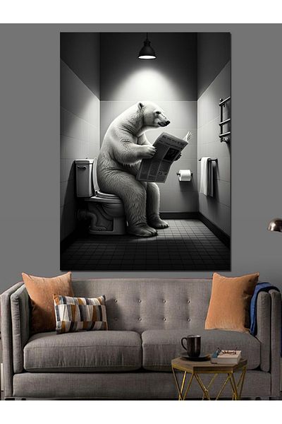 Tablomega Bear Reading Newspaper Decorative Canvas - Mdf Wooden Painting