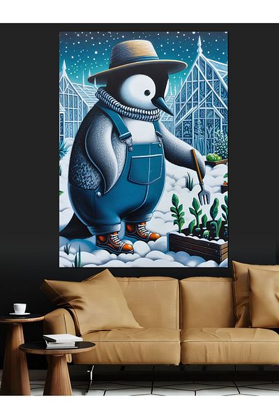 Tablomega Farmer Penguin Decorative Canvas - Mdf Wooden Painting