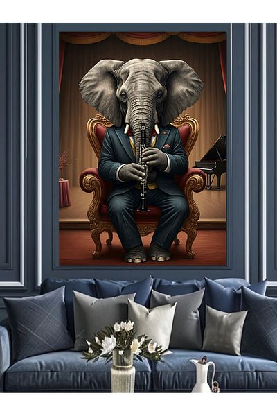 Tablomega Clarinet Playing Elephant Decorative Canvas - Mdf Wooden Painting