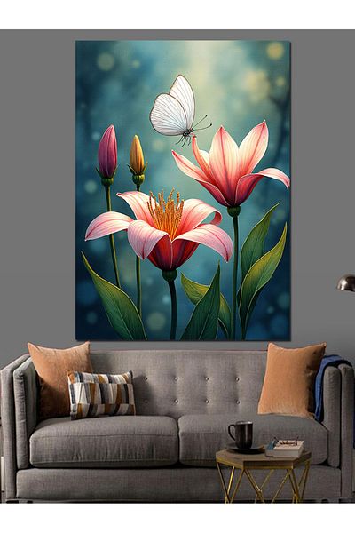 Tablomega Flower and Butterfly Decorative Canvas - Mdf Wooden Painting