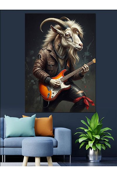 Tablomega Goat Playing Guitar Decorative Canvas - Mdf Wooden Painting