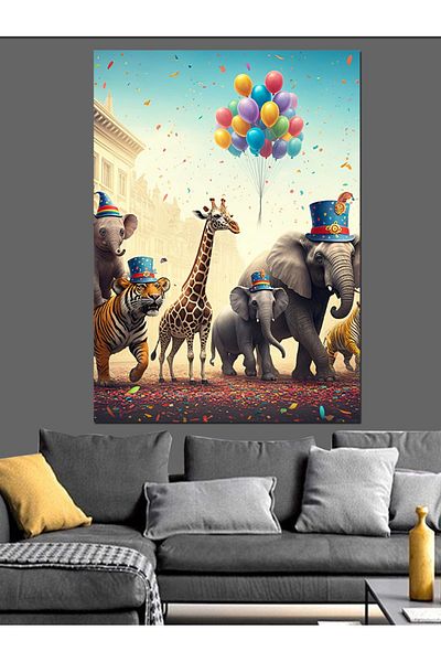 Tablomega Animals with Balloons Decorative Canvas - Mdf Wooden Painting