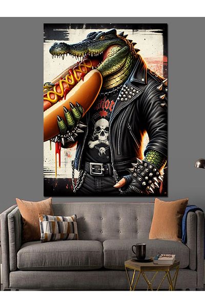 Tablomega Hot Dog Holding Crocodile Decorative Canvas - Mdf Wooden Painting