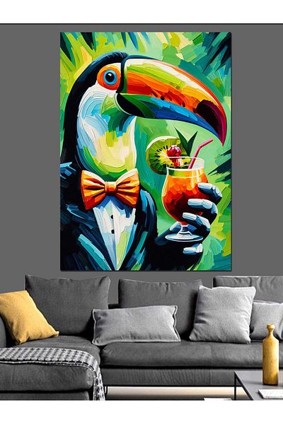 Tablomega Toucan Drinking Cocktail Decorative Canvas - Mdf Wooden Table