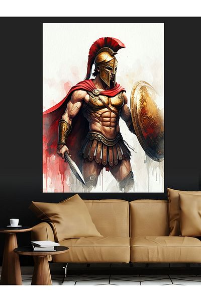 Tablomega Armored Spartan Decorative Canvas - Mdf Wooden Painting