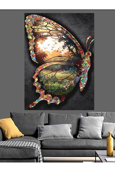 Tablomega Colorful Butterfly Decorative Canvas - Mdf Wooden Table