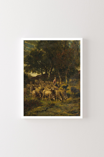 epiqart Shepherd Girl and Her Flock - White Frame