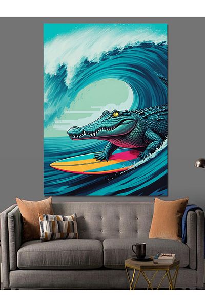 Tablomega Pânză decorativă crocodil pe val - Lemn MDF