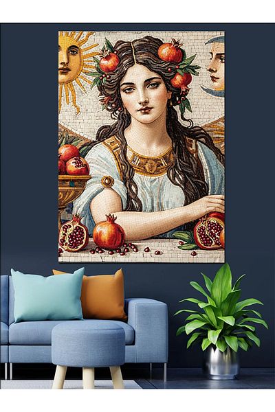 Tablomega Woman with Pomegranate Crown Decorative Canvas - Mdf Wooden Painting