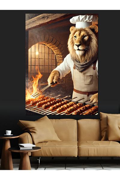 Tablomega Mangalcı Lion Decorative Canvas - Mdf Wooden Table