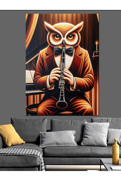 Tablomega Owl Playing Clarinet Decorative Canvas - Mdf Wooden Painting