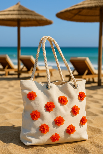 Fun Life Orange Floral Beach Bag