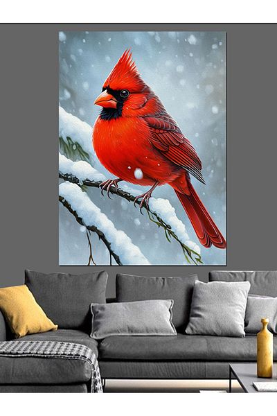 Tablomega Red Cardinal Bird in Winter Landscape Decorative Canvas - Mdf Wooden Painting