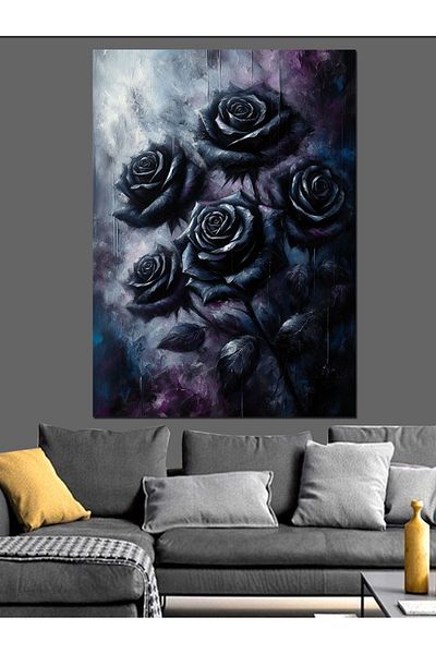Tablomega Black Roses Decorative Canvas - Mdf Wooden Painting