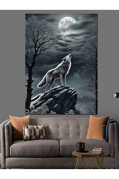 Tablomega Wolf in the Moonlight Διακοσμητικός Καμβάς - Ξύλινος Πίνακας MDF