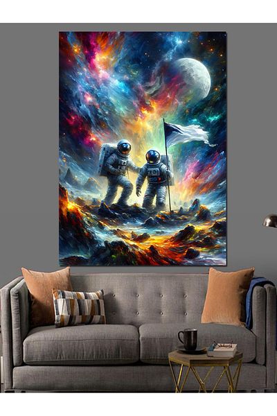 Tablomega Astronauts and Planets Decorative Canvas - Mdf Wooden Painting