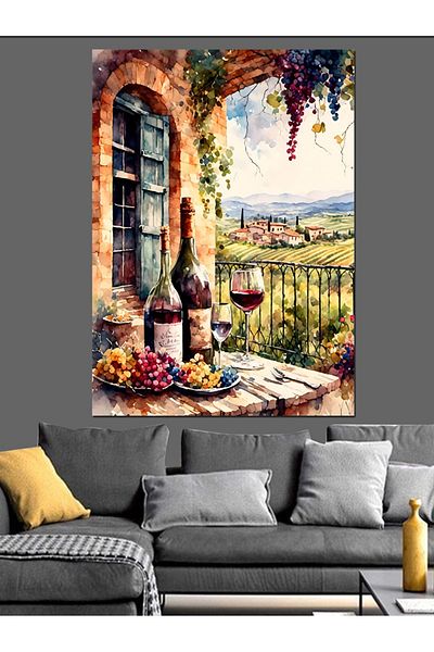 Tablomega Vineyard House and Wine Decorative Canvas - Mdf Wooden Painting