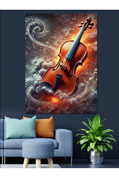 Tablomega Violin Inside the Clouds Decorative Canvas - Mdf Wooden Painting