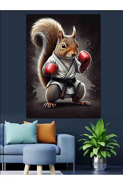 Tablomega Boxer Squirrel Decorative Canvas - Mdf Wooden Painting