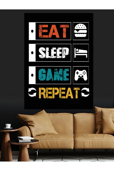 Tablomega Eat Sleep Game Repeat Decorative Canvas - Mdf Wooden Painting