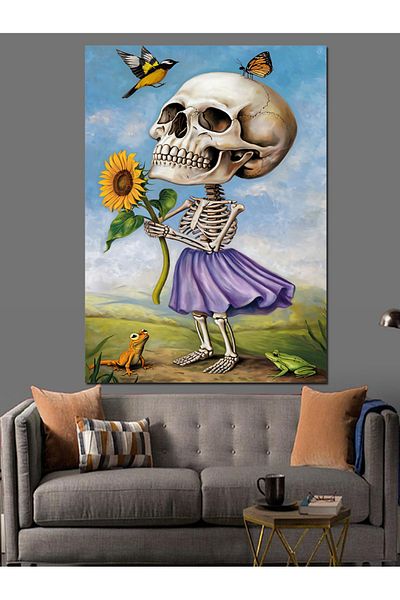 Tablomega Skull and Sunflower Decorative Canvas - Mdf Wooden Painting